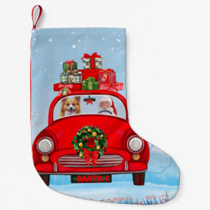 Corgi Dog In Car With Santa Claus  Small Christmas Stocking