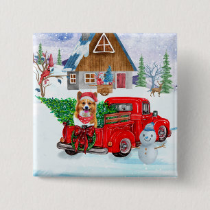 Corgi Dog In Christmas Delivery Truck Snow 15 Cm Square Badge