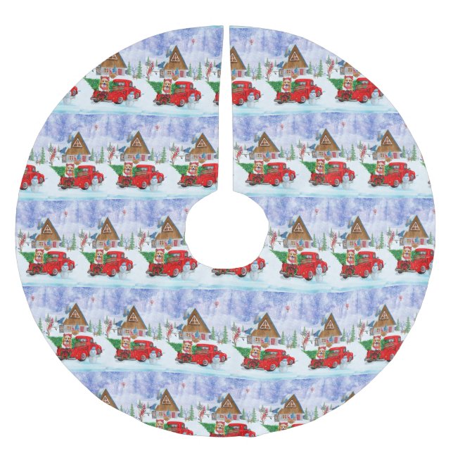 Corgi Dog In Christmas Delivery Truck Snow Brushed Polyester Tree Skirt (Front)