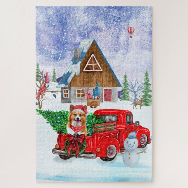 Corgi Dog In Christmas Delivery Truck Snow Jigsaw Puzzle (Vertical)