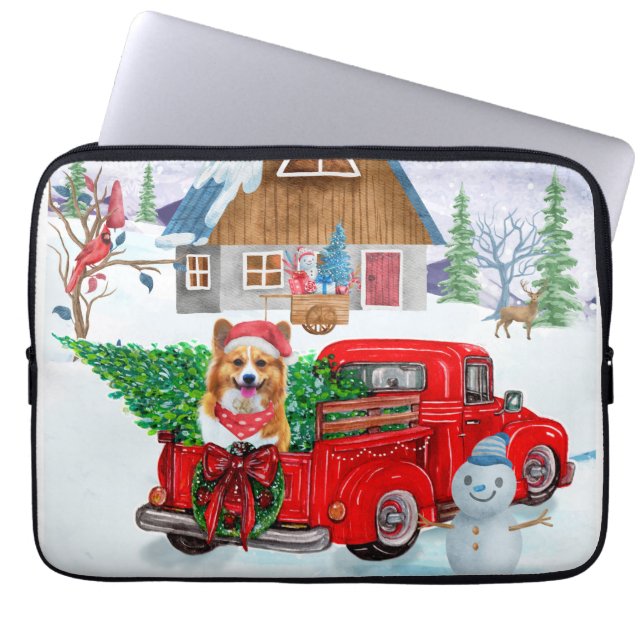 Corgi Dog In Christmas Delivery Truck Snow Laptop Sleeve (Front)