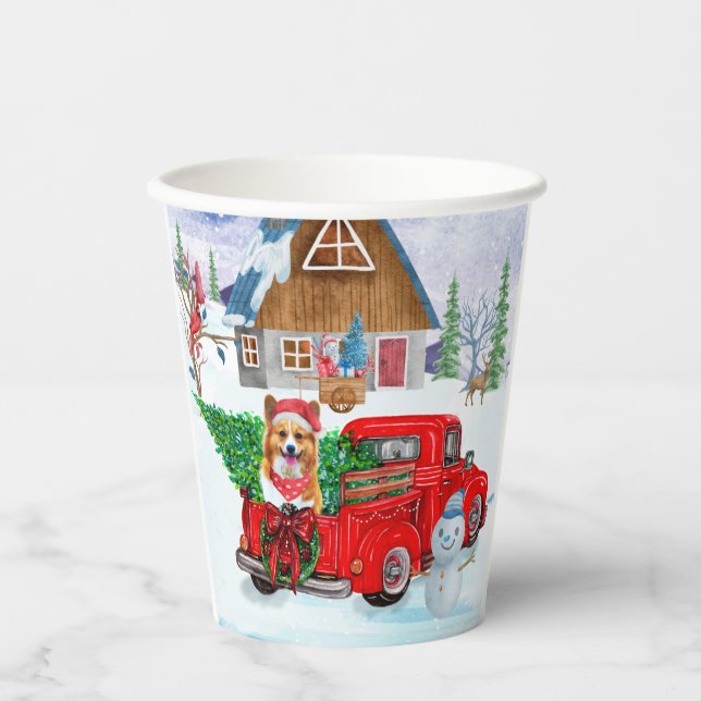 Corgi Dog In Christmas Delivery Truck Snow Paper Cups (Front)