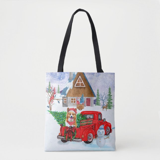 Corgi Dog In Christmas Delivery Truck Snow Tote Bag (Front)