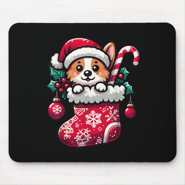 Corgi Dog In Christmas Stocking With Santa Hat Xma Mouse Mat (Front)