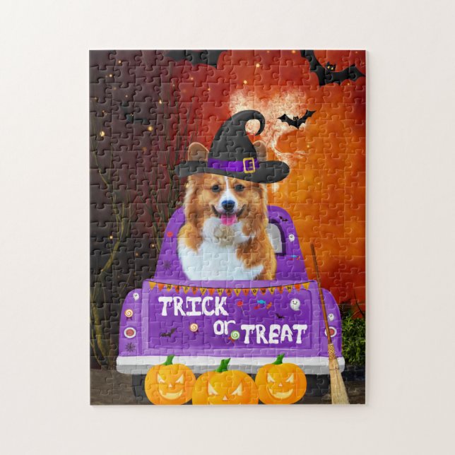 Corgi Dog in Halloween Truck Jigsaw Puzzle (Vertical)