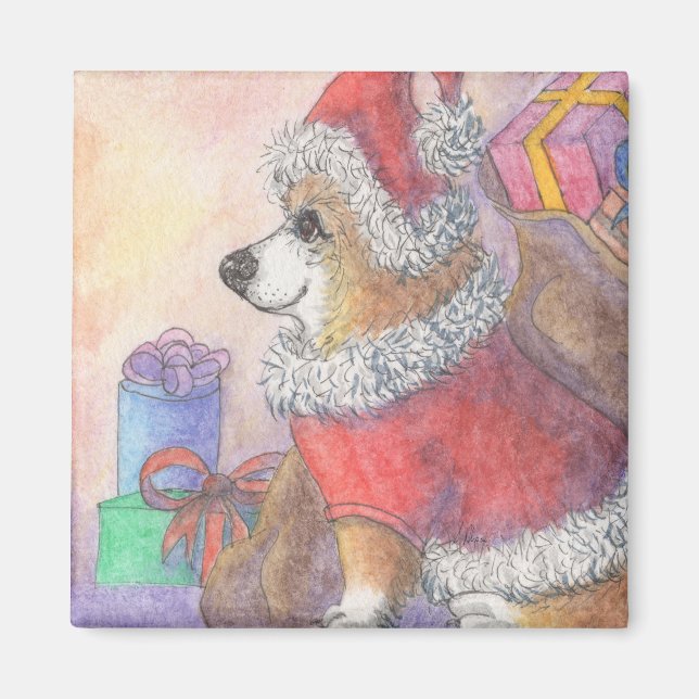 Corgi dog in Santa Claus costume Magnet (Front)