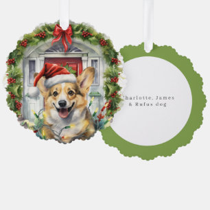 Corgi Dog in Santa Hat Front Door Christmas Tree Decoration Card
