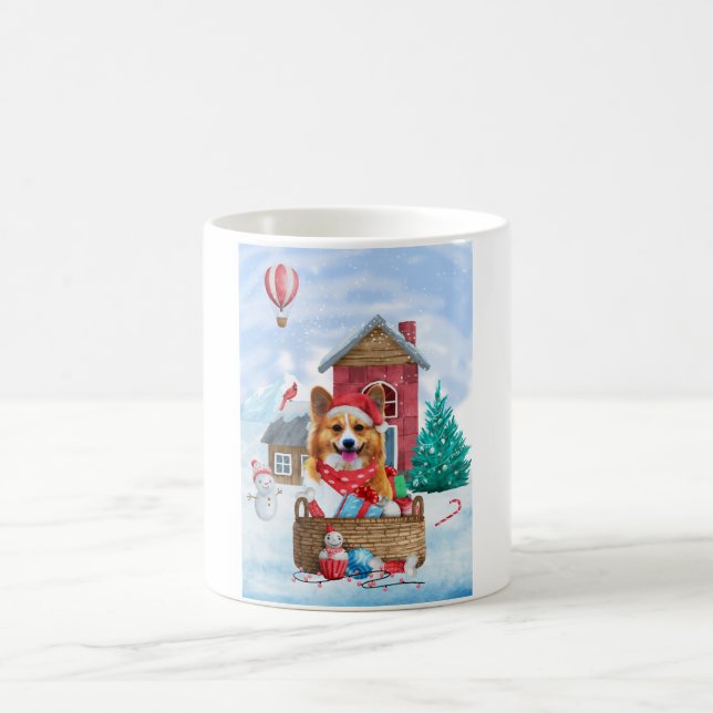 Corgi Dog In snow Christmas Dog House Coffee Mug (Center)