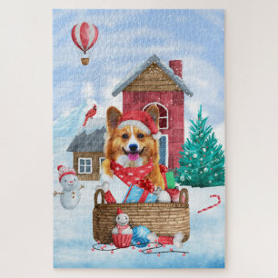 Corgi Dog In snow Christmas Dog House Jigsaw Puzzle