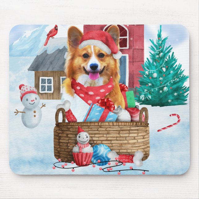 Corgi Dog In snow Christmas Dog House Mouse Mat (Front)