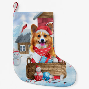 Corgi Dog In snow Christmas Dog House  Small Christmas Stocking