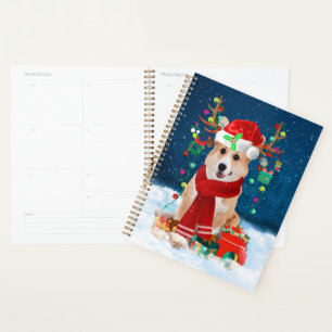 Corgi Dog in Snow with Christmas Gifts Planner