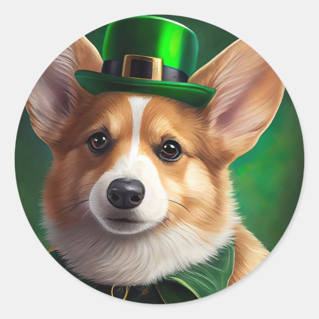 Corgi Dog in St. Patrick's Day Dress Classic Round Sticker (Front)