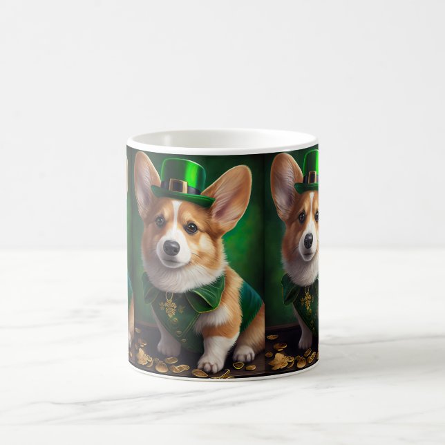 Corgi Dog in St. Patrick's Day Dress Coffee Mug (Center)