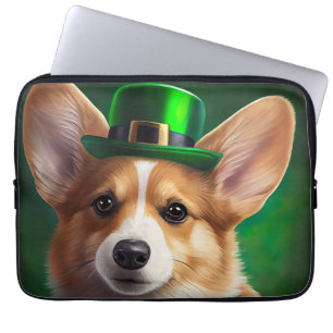 Corgi Dog in St. Patrick's Day Dress Laptop Sleeve