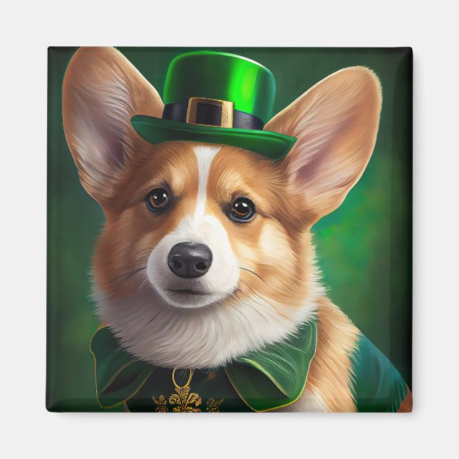 Corgi Dog in St. Patrick's Day Dress Magnet (Front)