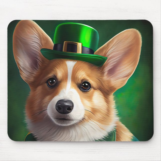 Corgi Dog in St. Patrick's Day Dress Mouse Mat (Front)