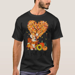 Corgi Dog It's Fall Y'all Pumpkin Spice Fall Leave T-Shirt