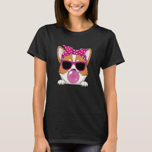Corgi Dog Kawaii Girl Pink Bandana Funny Corgi Gum T-Shirt