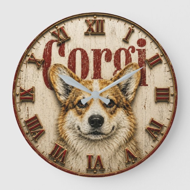 Corgi Dog Large Clock (Front)