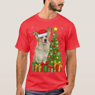 Corgi Dog Lighting Xmas Tree Santa Hat Corgi Chris T-Shirt