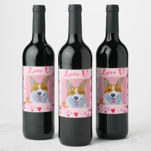 Corgi Dog Love U Wine Label