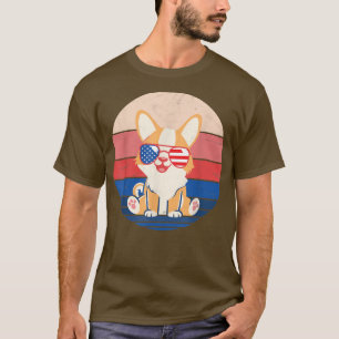 Corgi Dog Lover American Flag Colors Vintage -354 T-Shirt