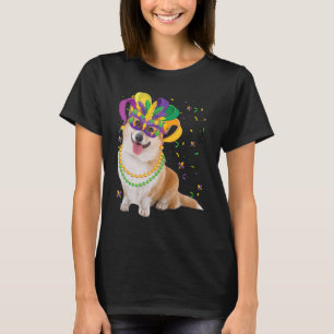 Corgi Dog Lover Mardi Gras Carnival Funny Mask Bea T-Shirt
