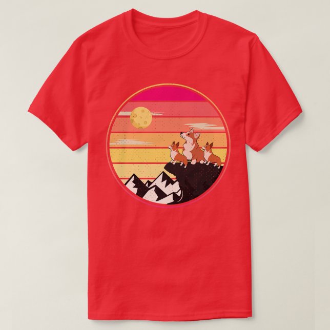 Corgi Dog Lover Tee Funny Three Corgi Moon Wolf Pa (Design Front)