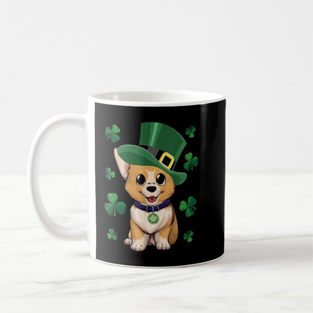 Corgi Dog Lover Tee Leprechaun Hat Shamrock St.Pat Coffee Mug (Left)