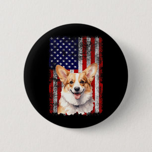 Corgi Dog Lover US Flag 4th of July Patriotic 6 Cm Round Badge
