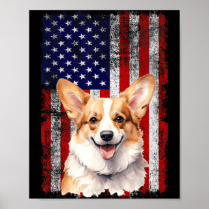 Corgi Dog Lover US Flag 4th of July Patriotic Poster