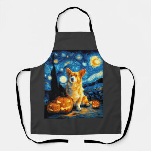 Corgi Dog Lovers Painting of van gogh starry night Apron