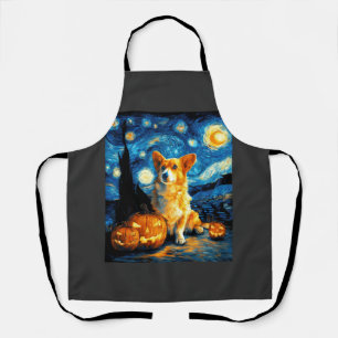 Corgi Dog Lovers Painting of van gogh starry night Apron
