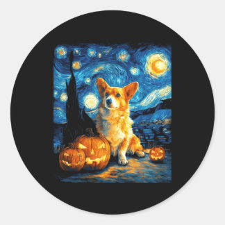 Corgi Dog Lovers Painting of van gogh starry night Classic Round Sticker