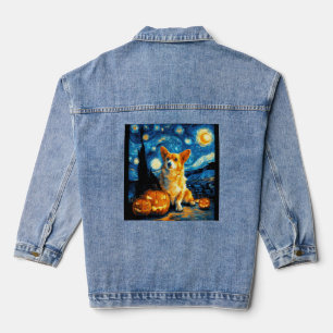 Corgi Dog Lovers Painting of van gogh starry night Denim Jacket