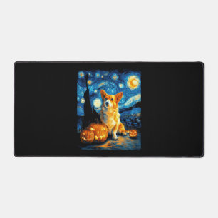 Corgi Dog Lovers Painting of van gogh starry night Desk Mat