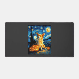 Corgi Dog Lovers Painting of van gogh starry night Desk Mat
