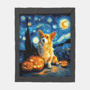 Corgi Dog Lovers Painting of van gogh starry night Fleece Blanket