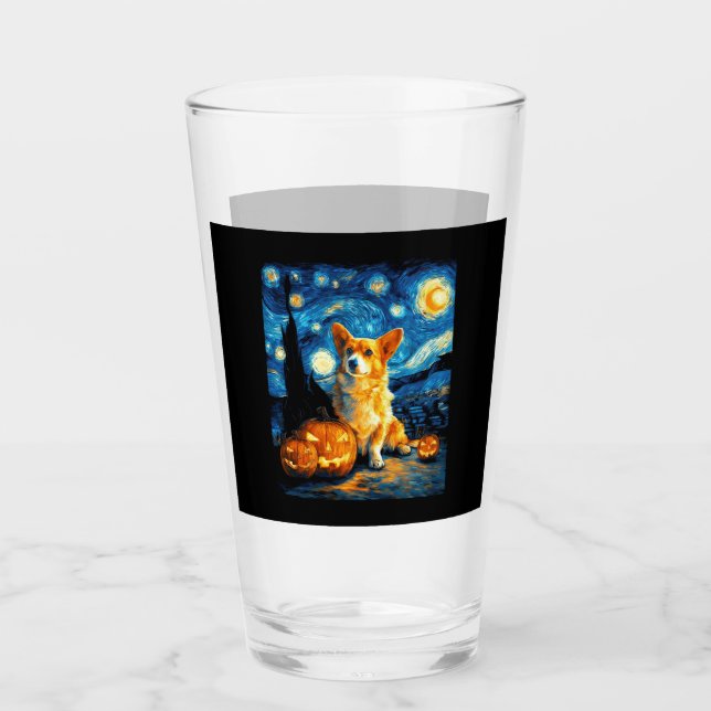 Corgi Dog Lovers Painting of van gogh starry night Glass (Front)