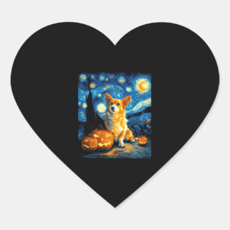 Corgi Dog Lovers Painting of van gogh starry night Heart Sticker