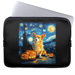 Corgi Dog Lovers Painting of van gogh starry night Laptop Sleeve