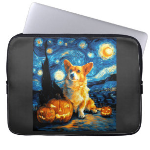 Corgi Dog Lovers Painting of van gogh starry night Laptop Sleeve