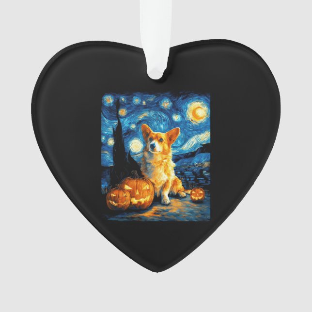 Corgi Dog Lovers Painting of van gogh starry night Ornament (Front)