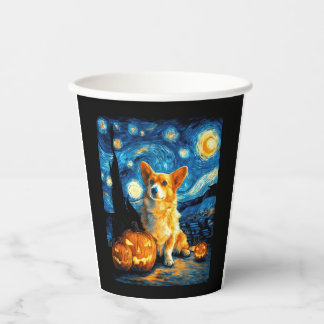 Corgi Dog Lovers Painting of van gogh starry night Paper Cups
