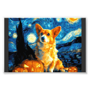 Corgi Dog Lovers Painting of van gogh starry night Photo Print