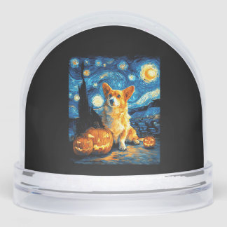 Corgi Dog Lovers Painting of van gogh starry night Snowglobe