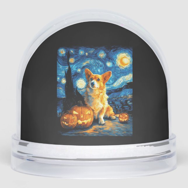 Corgi Dog Lovers Painting of van gogh starry night Snowglobe (Front)
