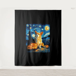 Corgi Dog Lovers Painting of van gogh starry night Tapestry