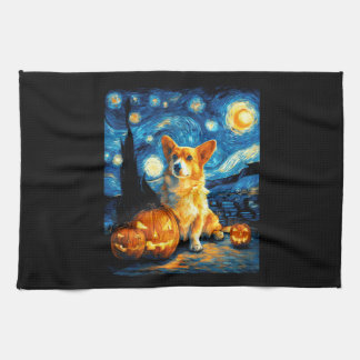 Corgi Dog Lovers Painting of van gogh starry night Tea Towel